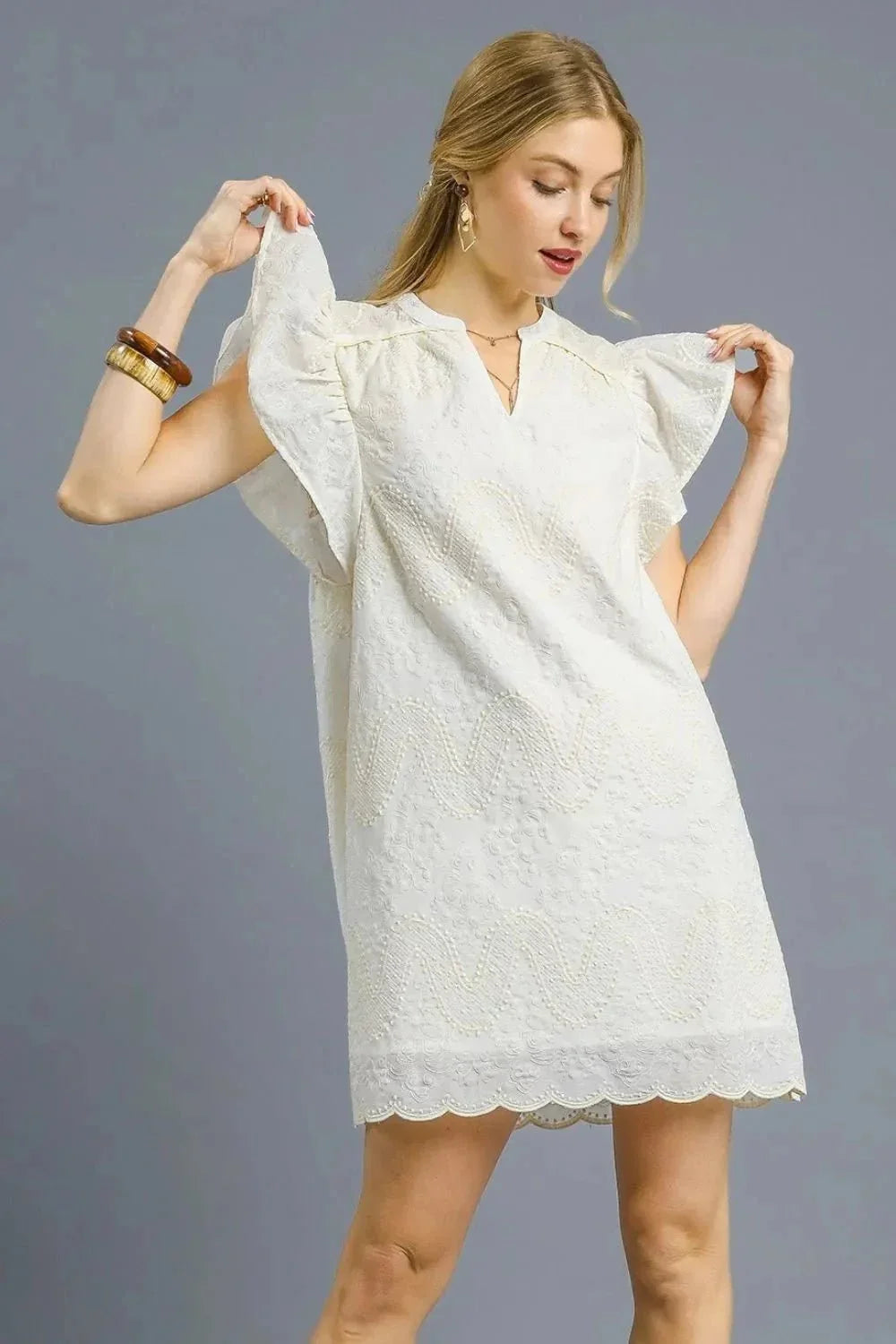 Umgee Scalloped Hem Embroidered Mini Dress - VILLA FASHION