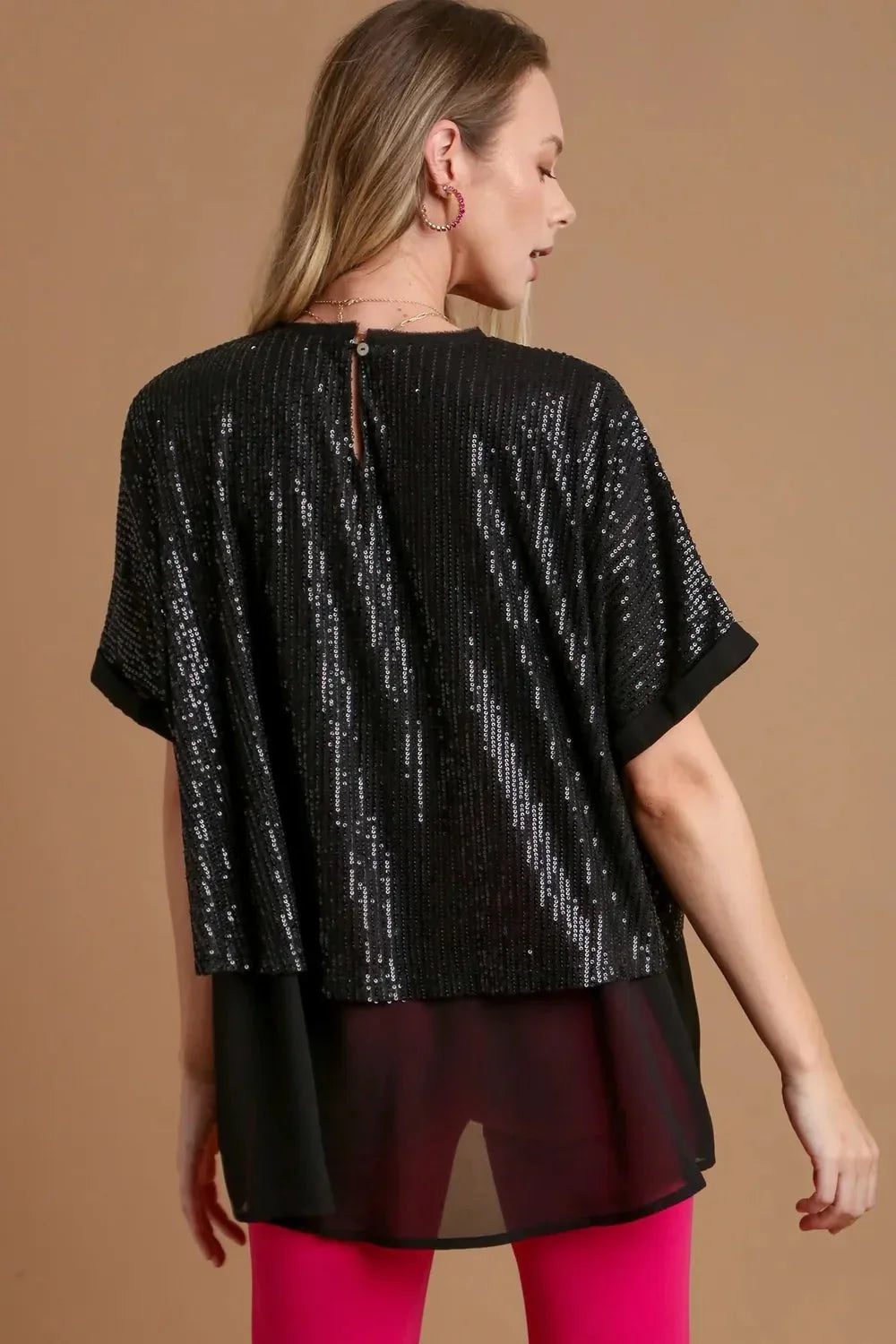 Umgee Sequin Half Sleeve Layered Blouse - VILLA FASHION