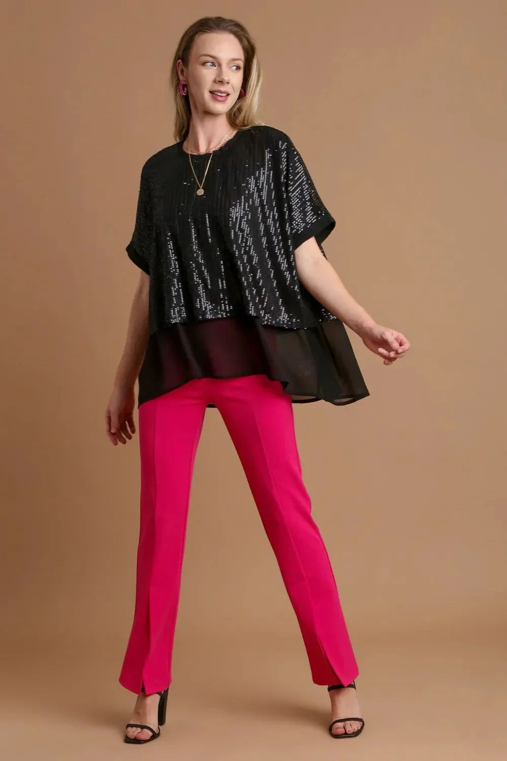 Umgee Sequin Half Sleeve Layered Blouse - VILLA FASHION