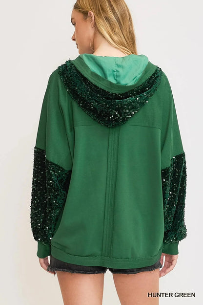 Umgee Sequined French Terry Jacket - VILLA FASHION