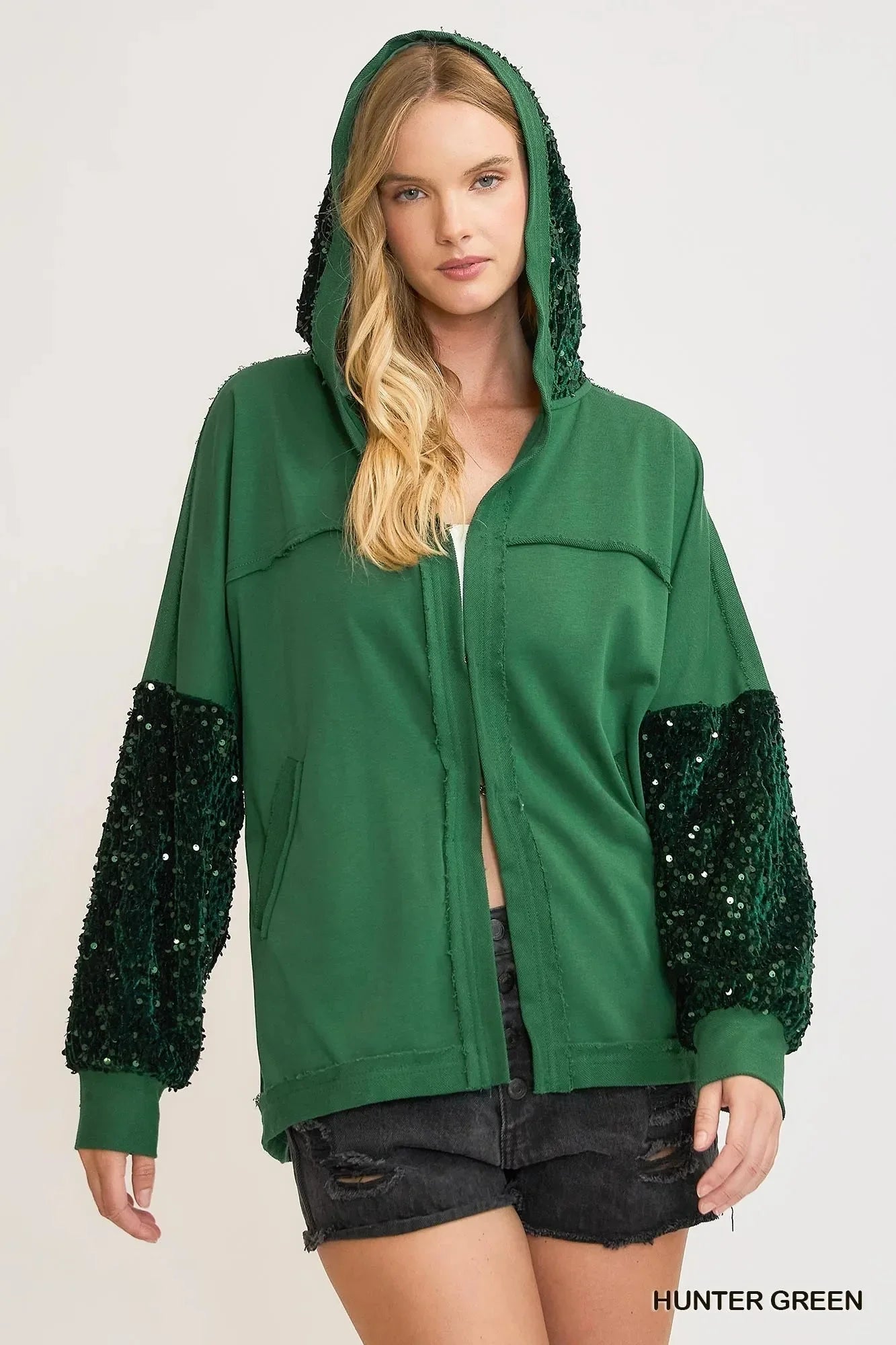Umgee Sequined French Terry Jacket - VILLA FASHION