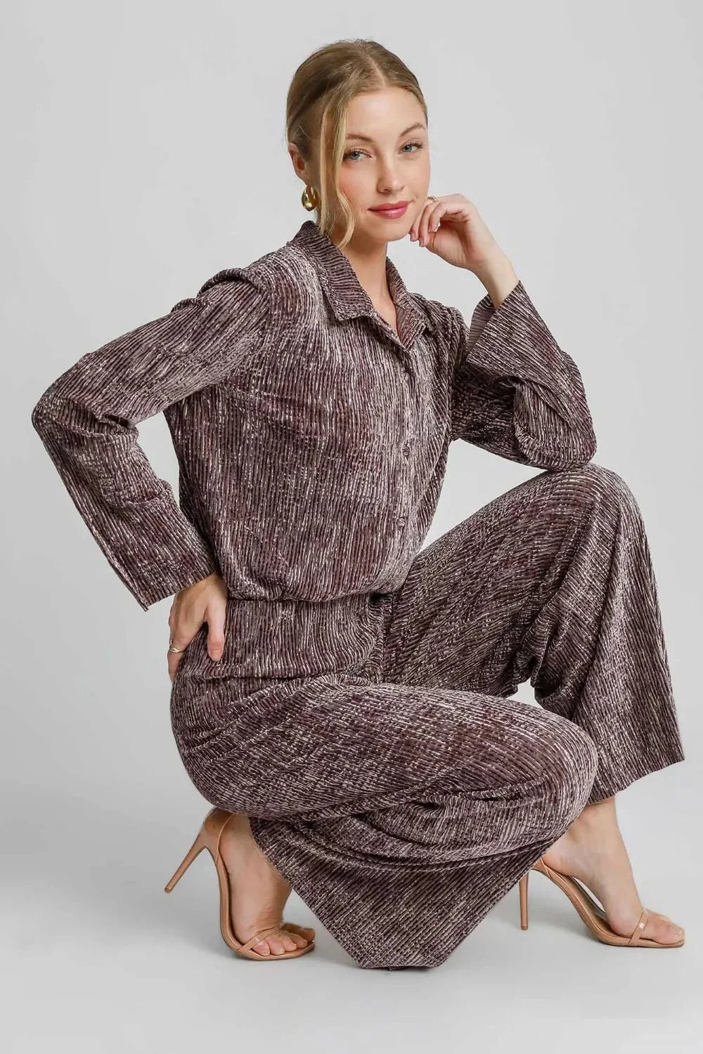 Umgee Side Slit Texture Button Up Shirt - VILLA FASHION