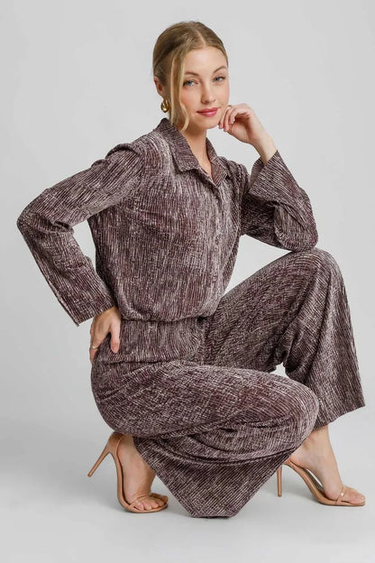 Umgee Side Slit Texture Button Up Shirt - VILLA FASHION