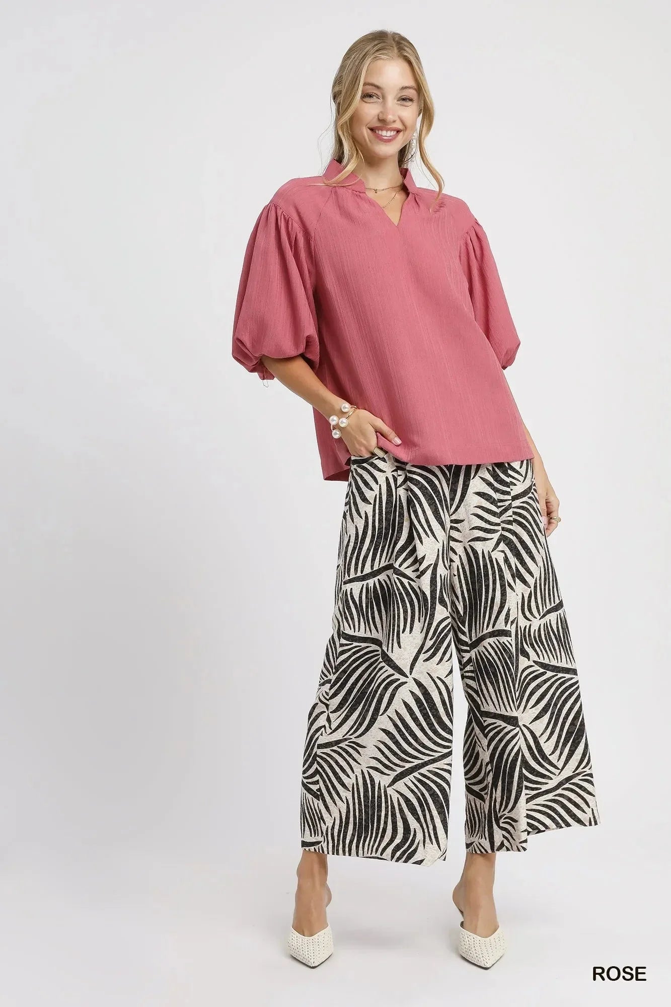 Umgee Textured Puff Sleeve Blouse - VILLA FASHION