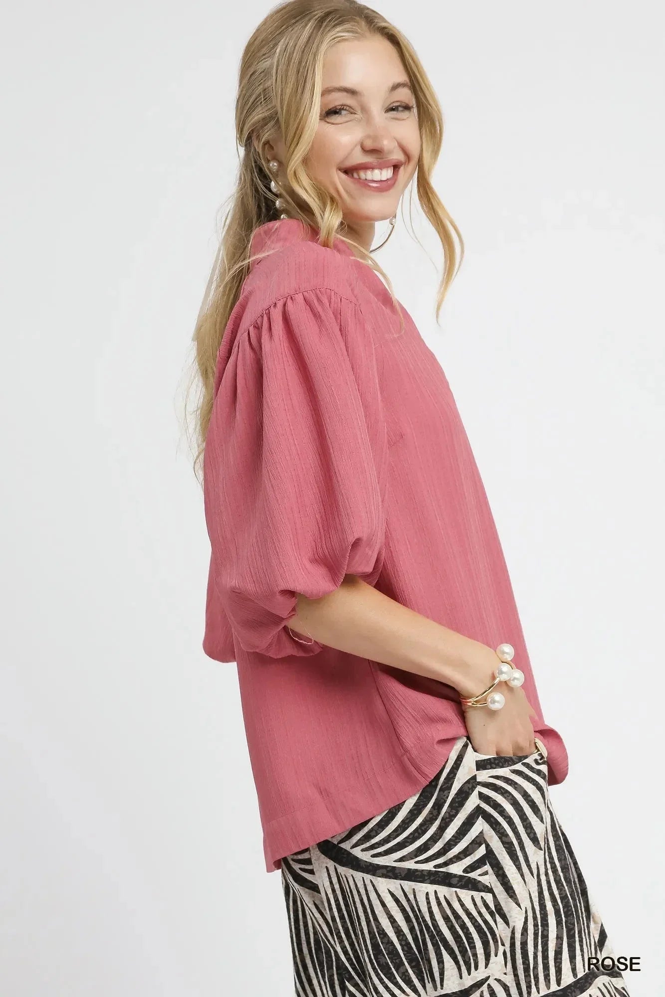 Umgee Textured Puff Sleeve Blouse - VILLA FASHION