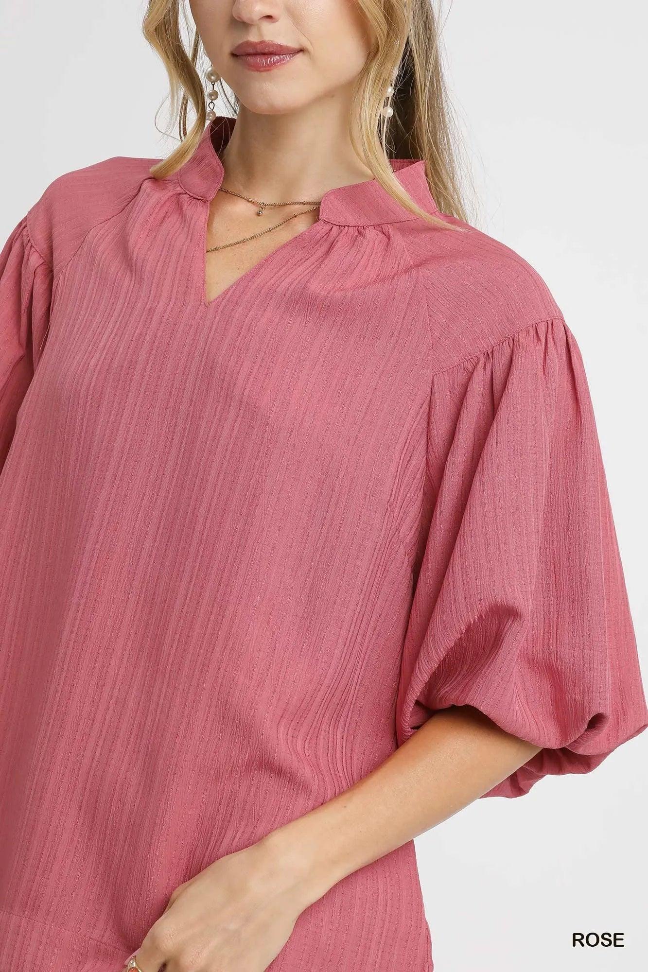 Umgee Textured Puff Sleeve Blouse - VILLA FASHION