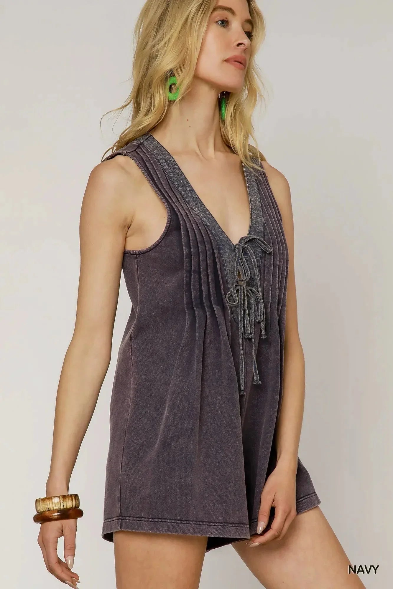 Umgee Tie Front Sleeveless Romper - VILLA FASHION