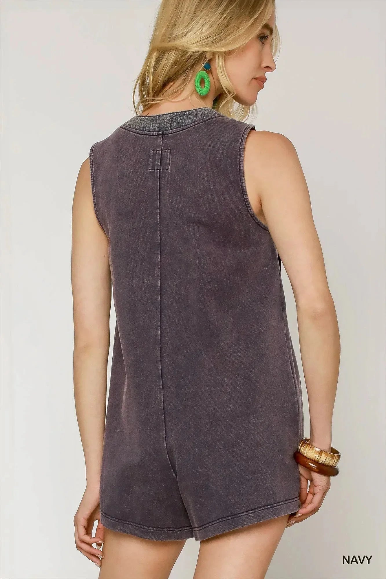 Umgee Tie Front Sleeveless Romper - VILLA FASHION