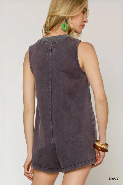 Umgee Tie Front Sleeveless Romper - VILLA FASHION