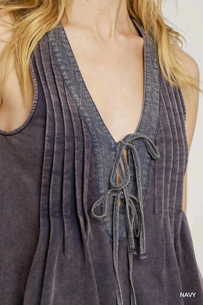 Umgee Tie Front Sleeveless Romper - VILLA FASHION