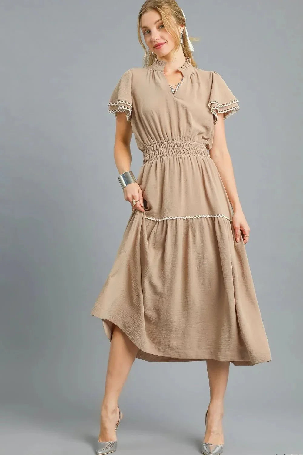 Umgee Tiered Flutter Sleeve Midi Dress - VILLA FASHION