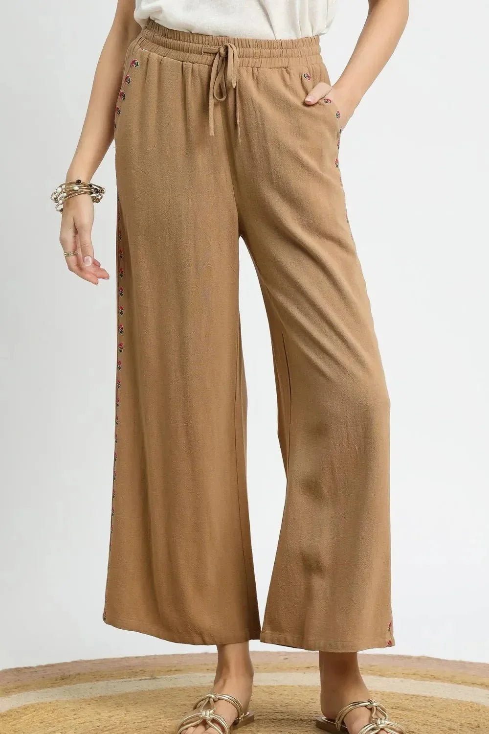 Umgee Wide Leg Drawstring Pants - VILLA FASHION