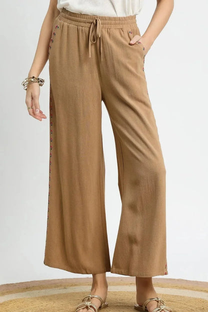 Umgee Wide Leg Drawstring Pants - VILLA FASHION