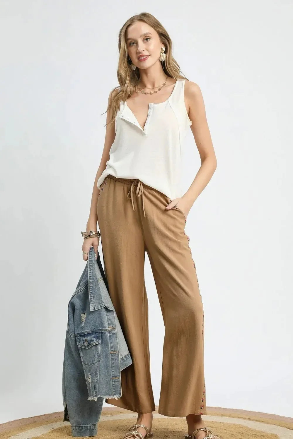 Umgee Wide Leg Drawstring Pants - VILLA FASHION