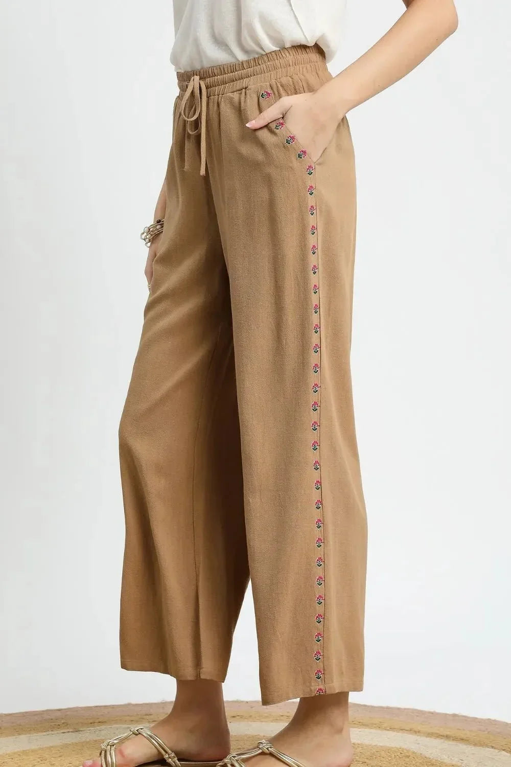 Umgee Wide Leg Drawstring Pants - VILLA FASHION