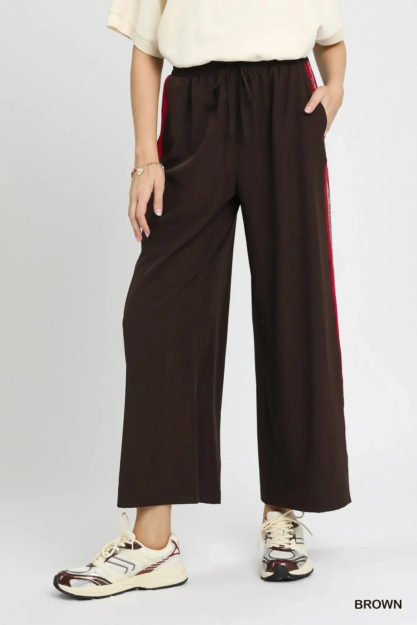 Umgee Wide Leg Pants with Contrast Side Trim - VILLA FASHION