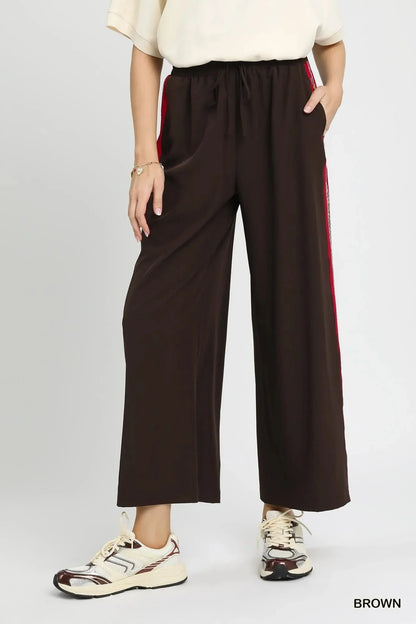 Umgee Wide Leg Pants with Contrast Side Trim - VILLA FASHION