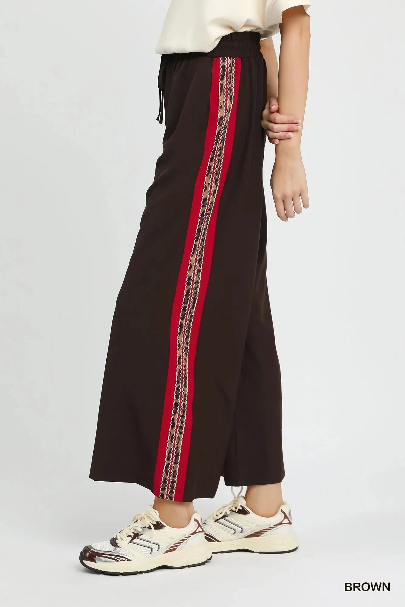 Umgee Wide Leg Pants with Contrast Side Trim - VILLA FASHION