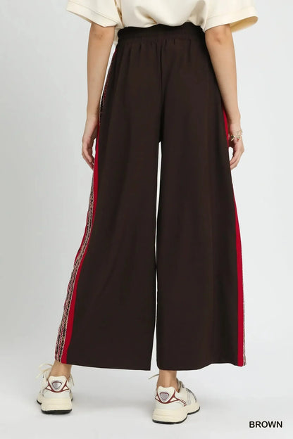 Umgee Wide Leg Pants with Contrast Side Trim - VILLA FASHION