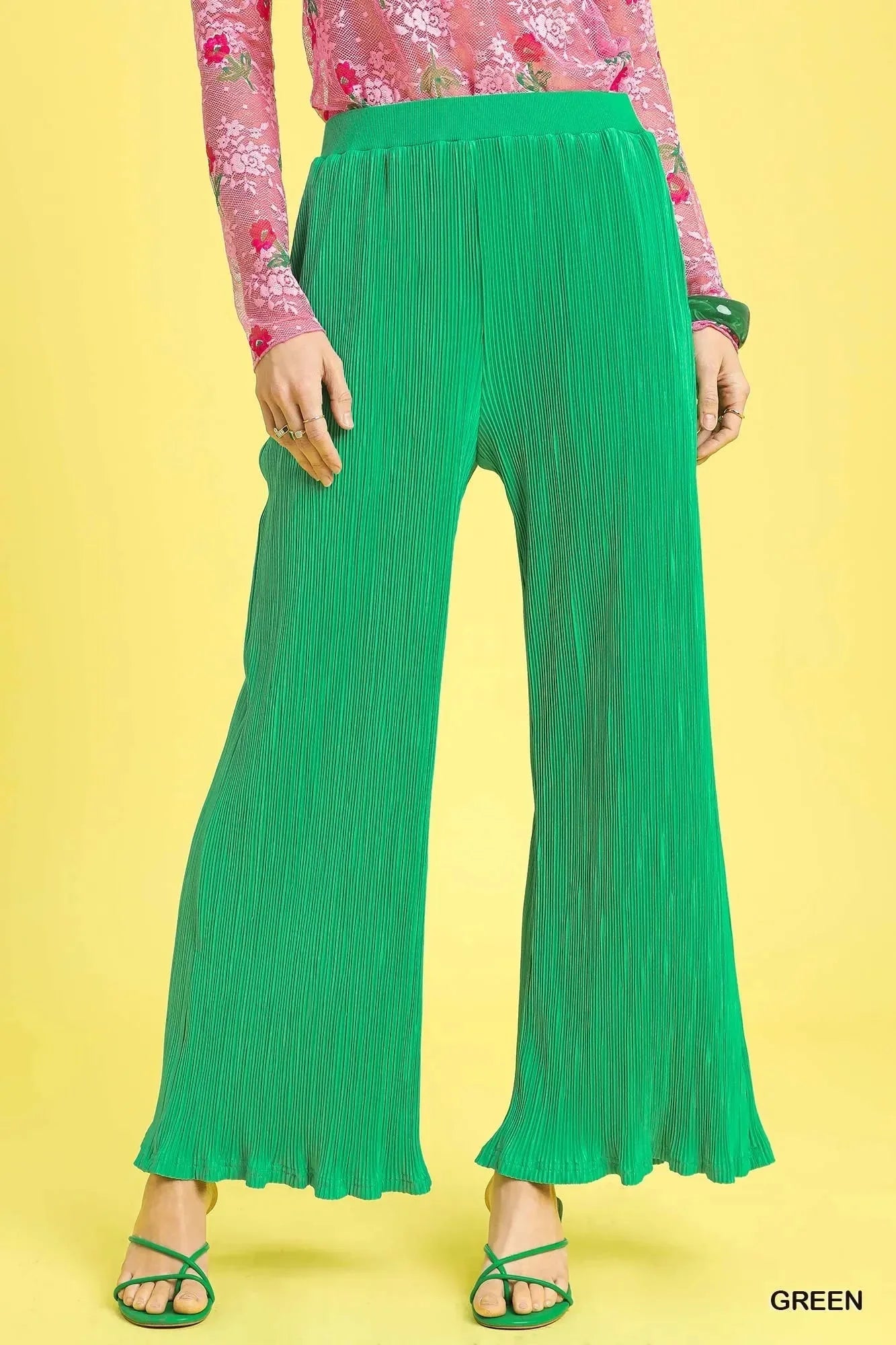 Umgee Wide Leg Textured Pants - VILLA FASHION