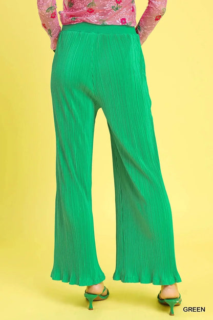 Umgee Wide Leg Textured Pants - VILLA FASHION