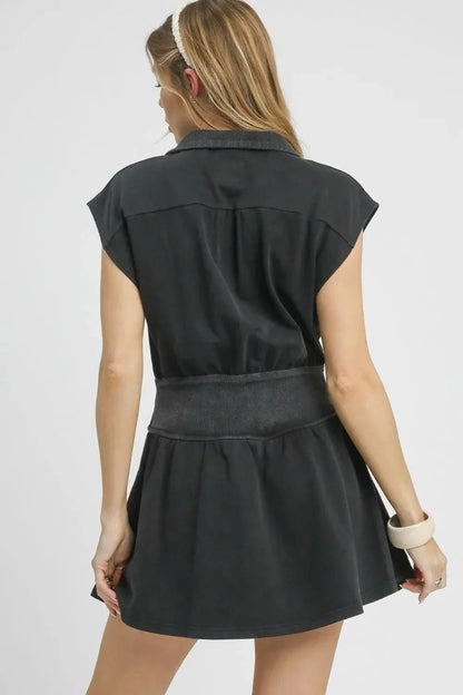 Umgee Zip Front Cap Sleeve Mini Dress - VILLA FASHION