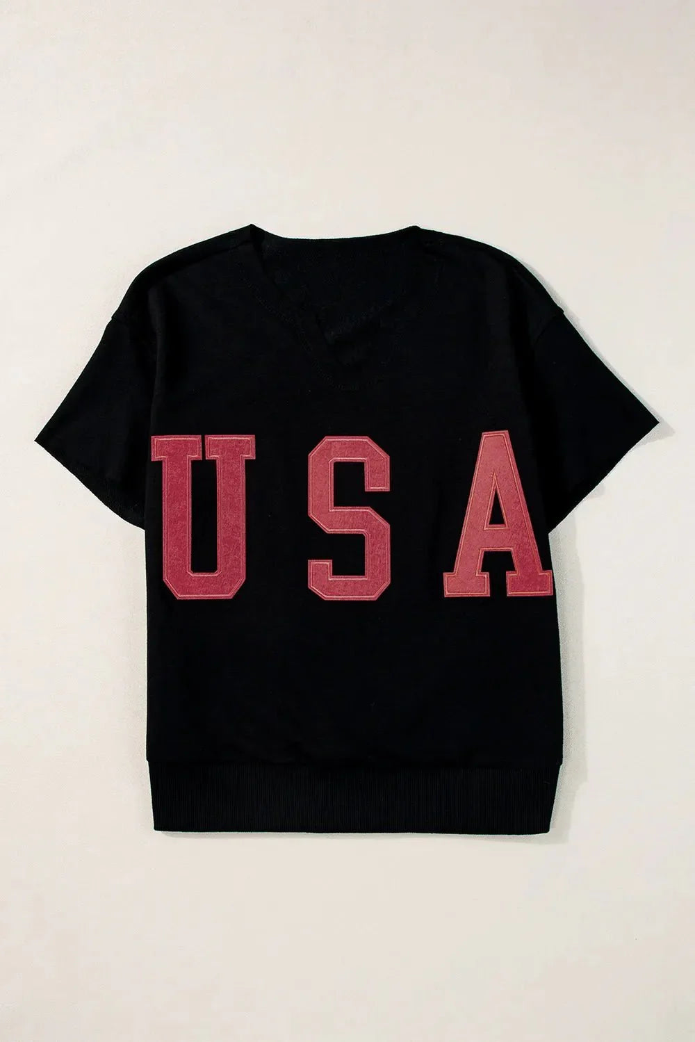 USA Notched Short Sleeve T-Shirt - VILLA FASHION