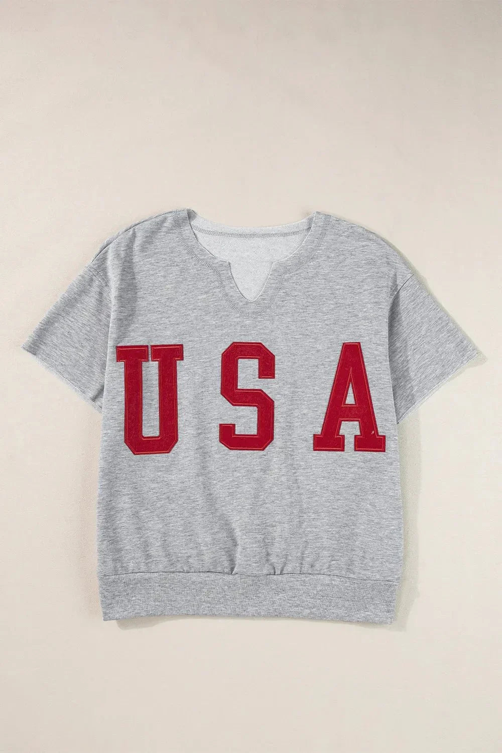 USA Notched Short Sleeve T-Shirt - VILLA FASHION