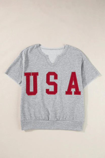 USA Notched Short Sleeve T-Shirt - VILLA FASHION