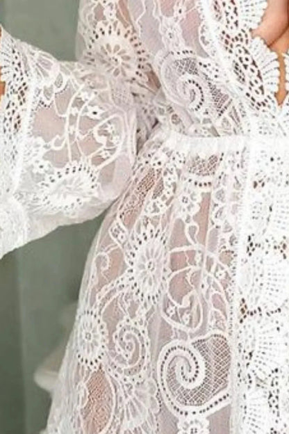 V - Neck Lace Cover - Up Dress - VILLA FASHION