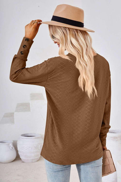 V - Neck Long Sleeve Blouse - VILLA FASHION
