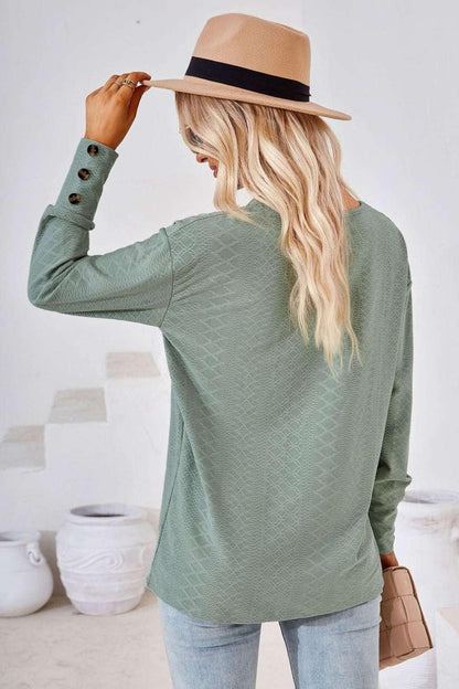 V - Neck Long Sleeve Blouse - VILLA FASHION