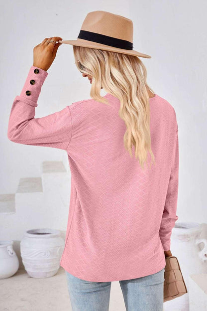 V - Neck Long Sleeve Blouse - VILLA FASHION