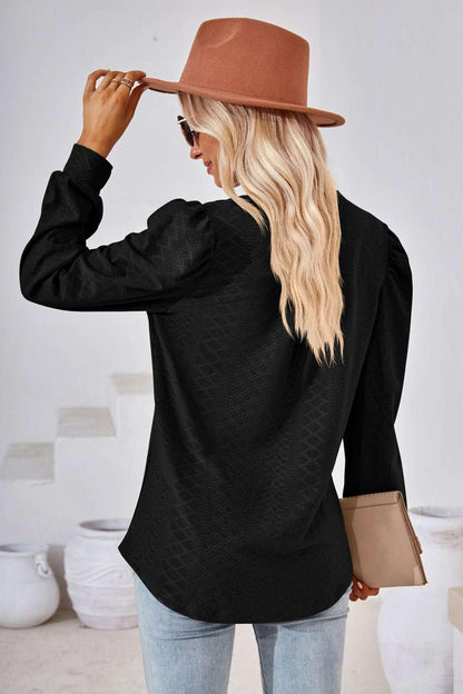 V - Neck Puff Sleeve Blouse - VILLA FASHION