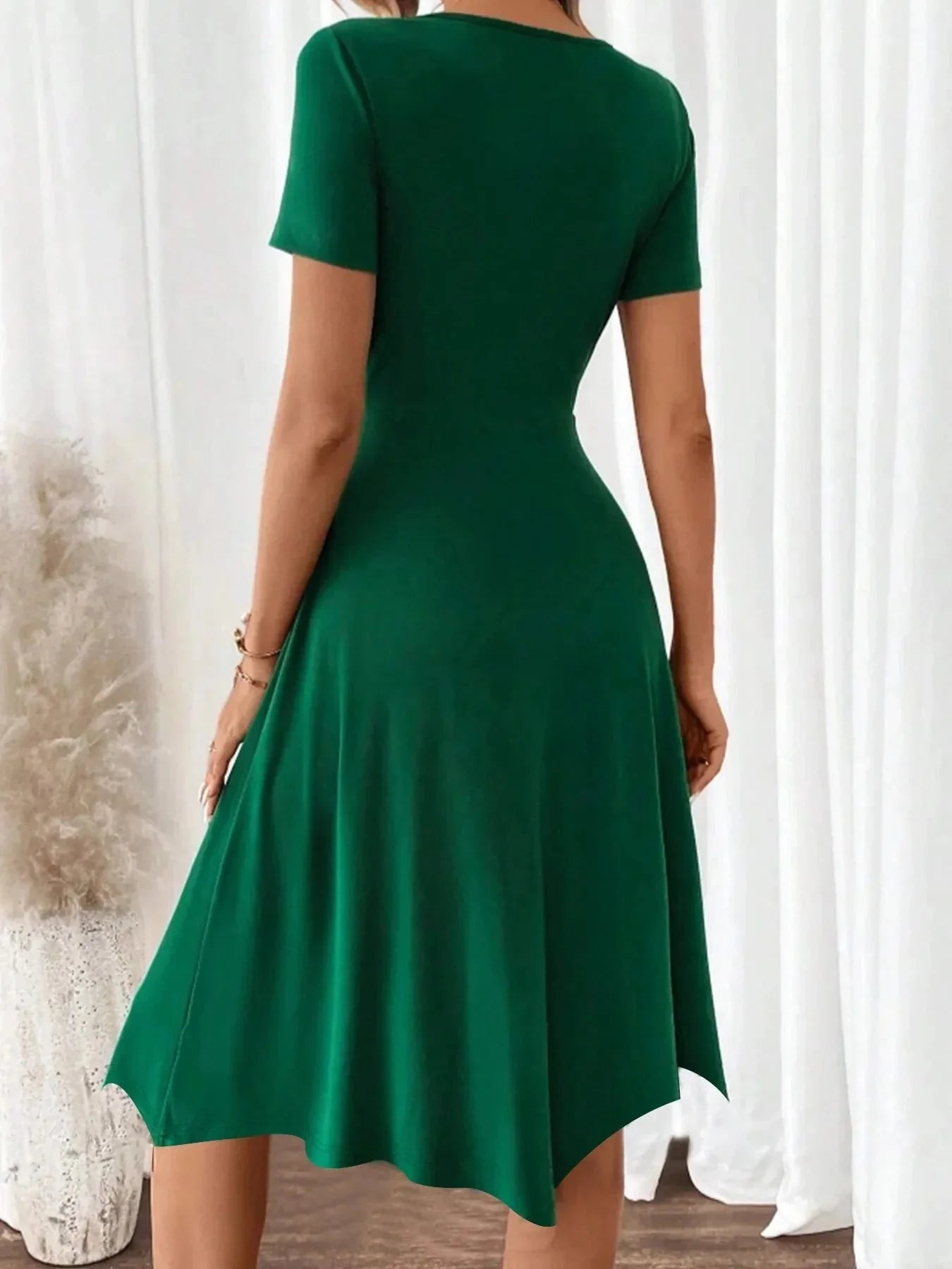 V - Neck Short Sleeve Dress - VILLA FASHION