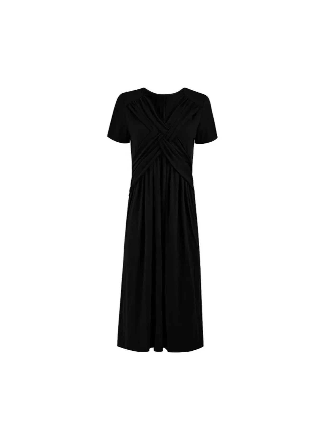 V - Neck Short Sleeve Midi Dress - VILLA FASHION