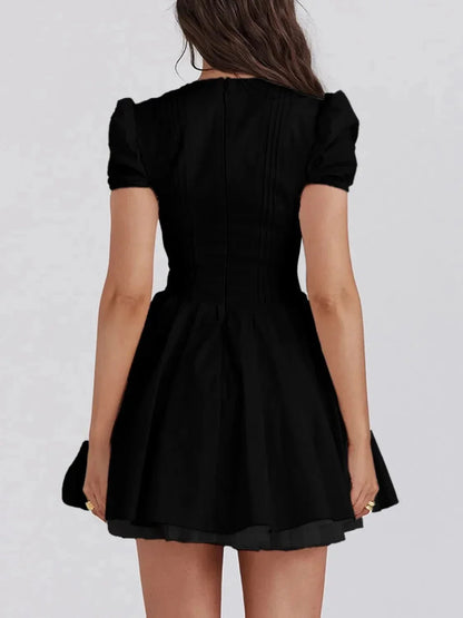 V - Neck Short Sleeve Mini Dress - VILLA FASHION
