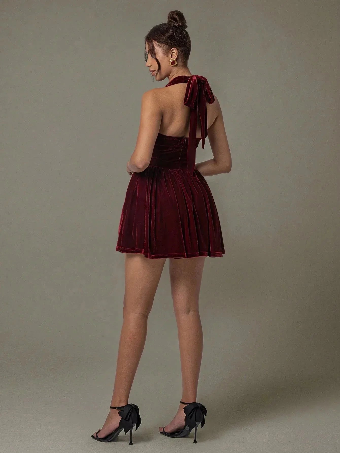 Velvet Halter Skater Dress - VILLA FASHION