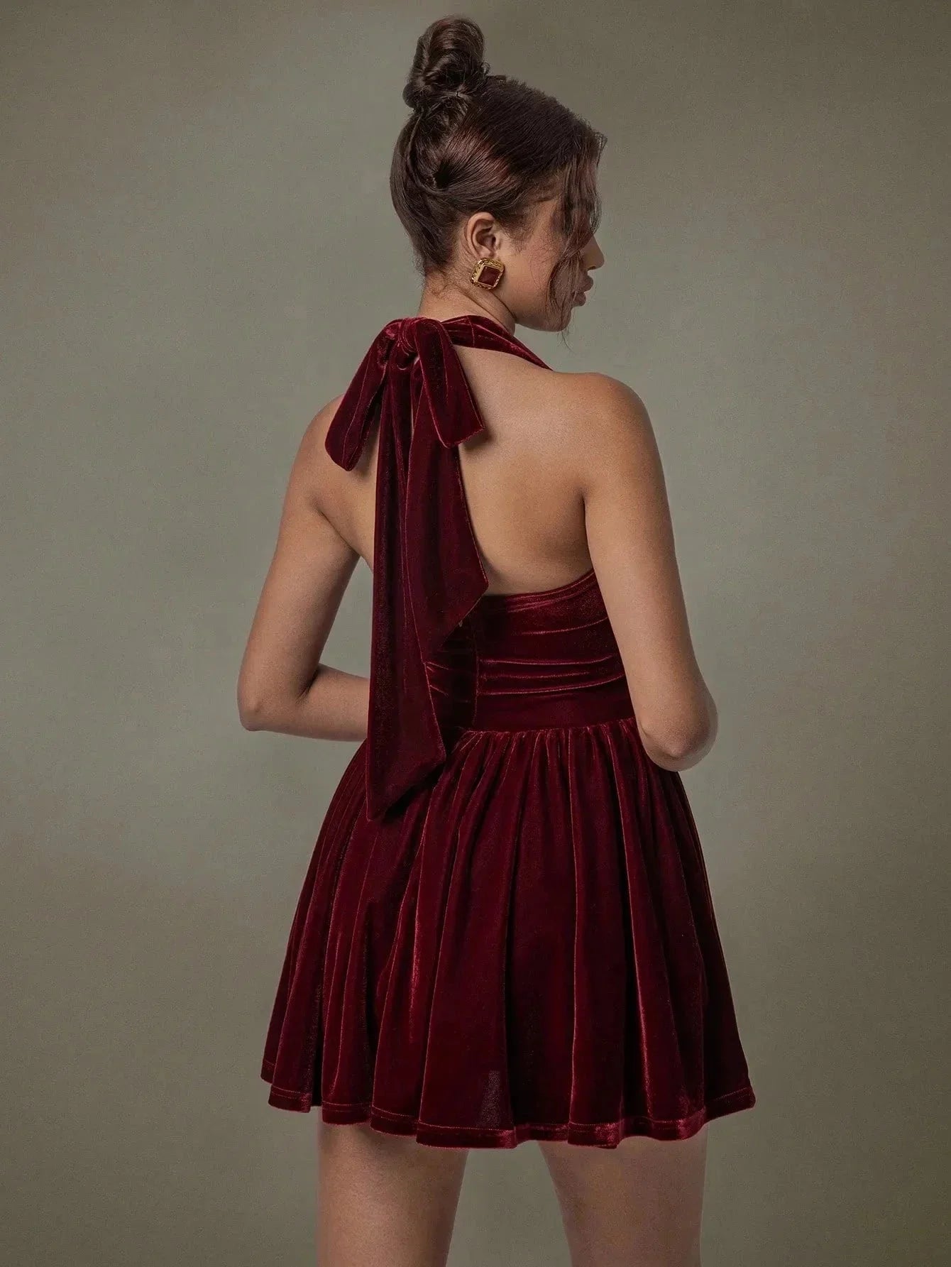 Velvet Halter Skater Dress - VILLA FASHION