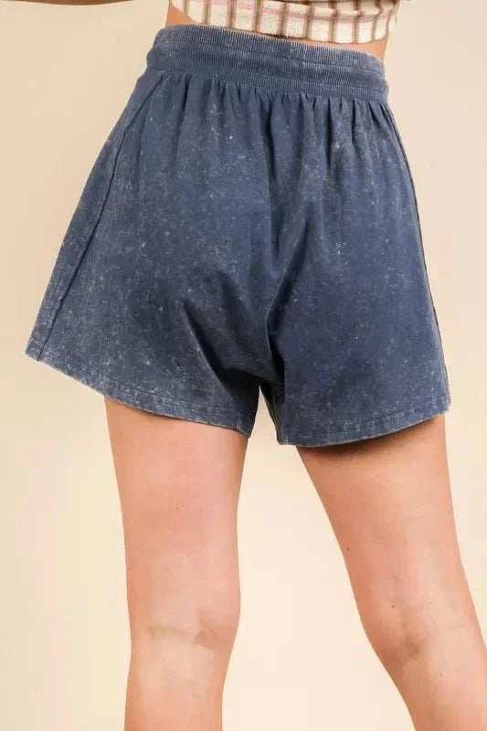 VERY J Mineral Washed Comfy Baggy Shorts - VILLA FASHION