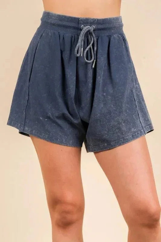 VERY J Mineral Washed Comfy Baggy Shorts - VILLA FASHION
