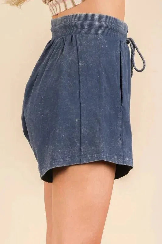 VERY J Mineral Washed Comfy Baggy Shorts - VILLA FASHION