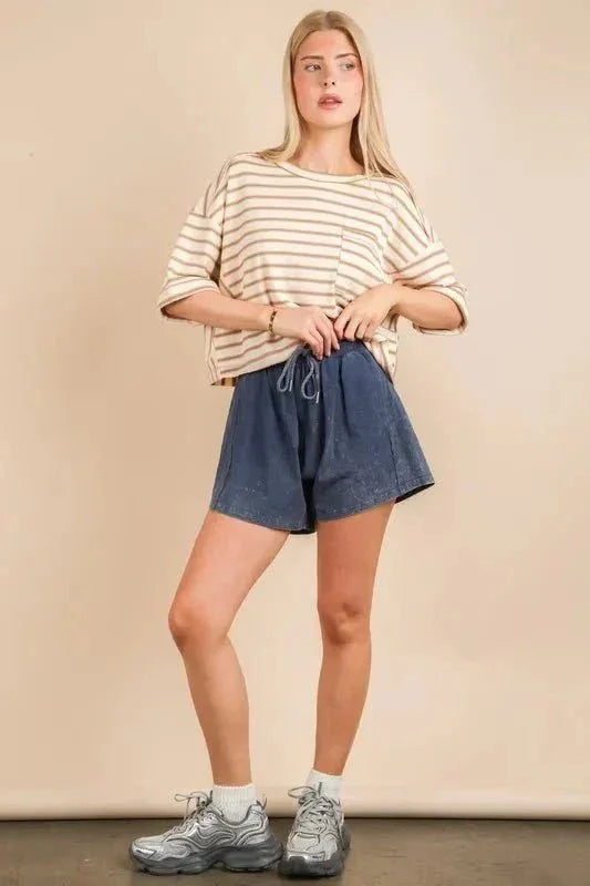 VERY J Mineral Washed Comfy Baggy Shorts - VILLA FASHION