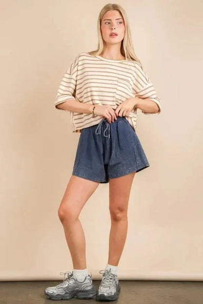 VERY J Mineral Washed Comfy Baggy Shorts - VILLA FASHION