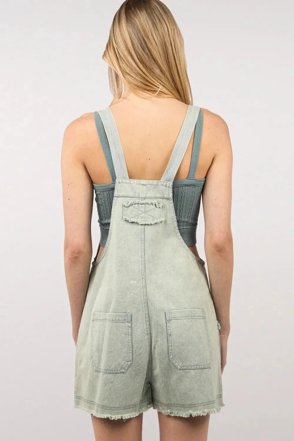 VERY J Washed Frayed Hem Denim Overall - VILLA FASHION