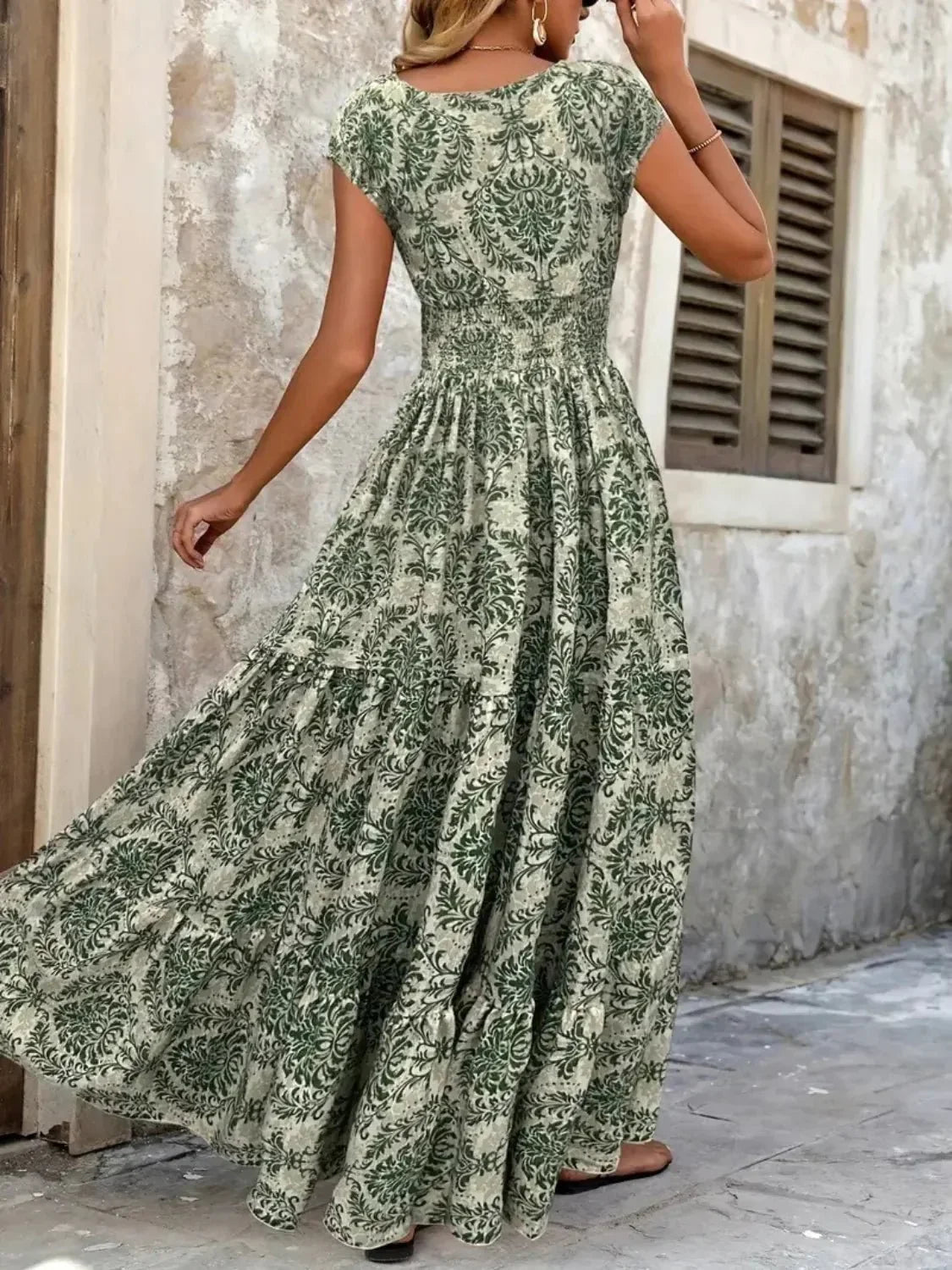 Vintage Floral Cap Sleeve Maxi Dress - VILLA FASHION