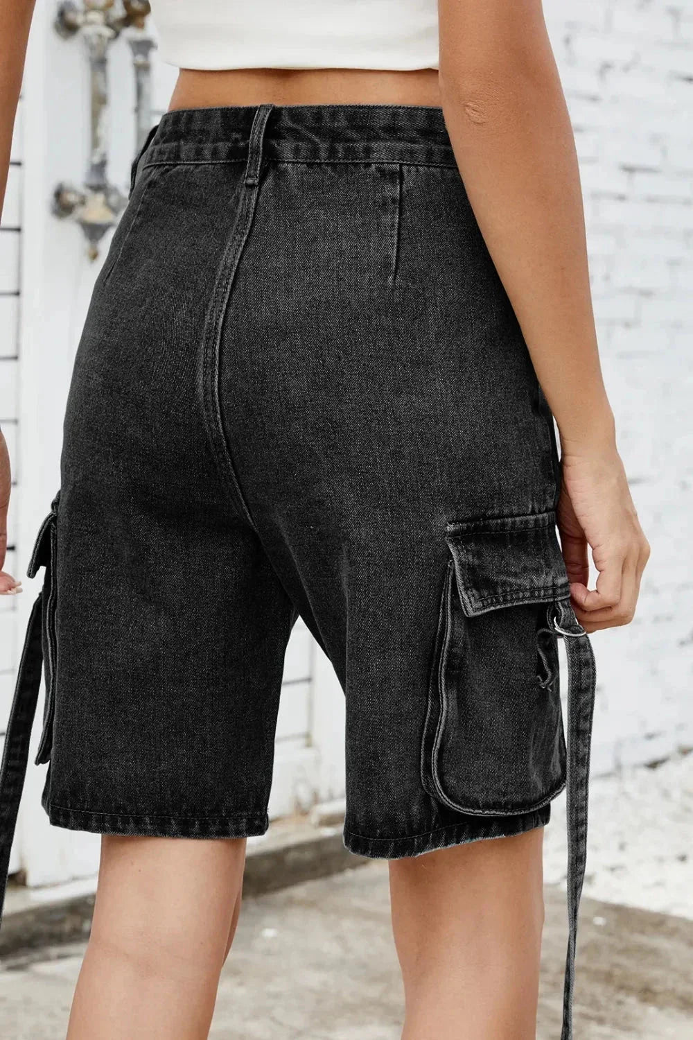 Washed Cargo Denim Shorts - VILLA FASHION