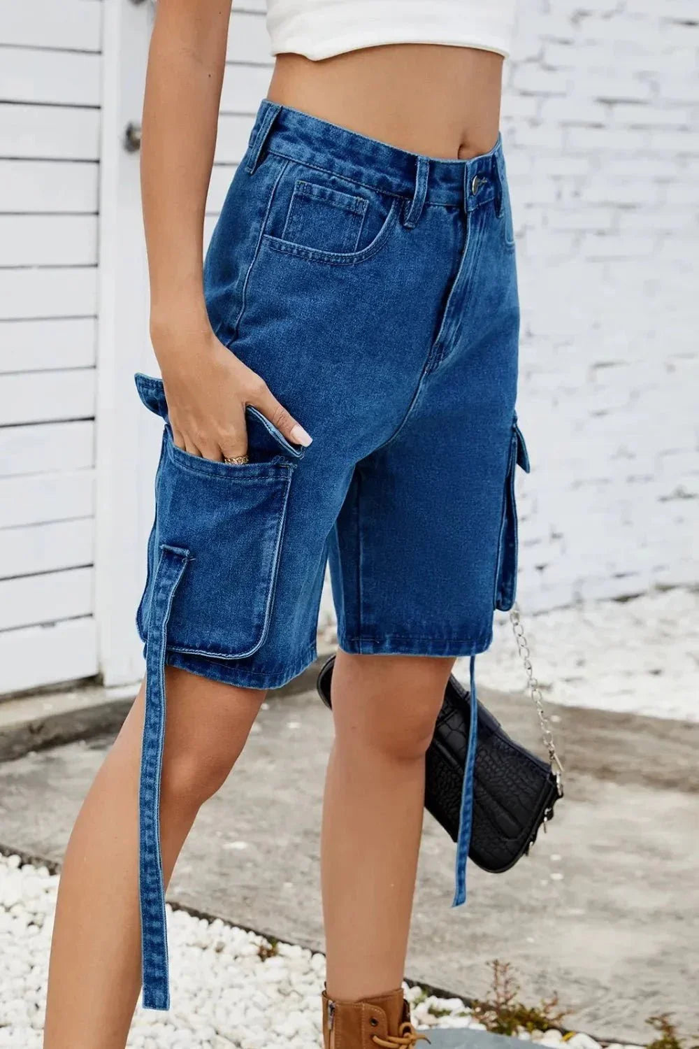 Washed Cargo Denim Shorts - VILLA FASHION