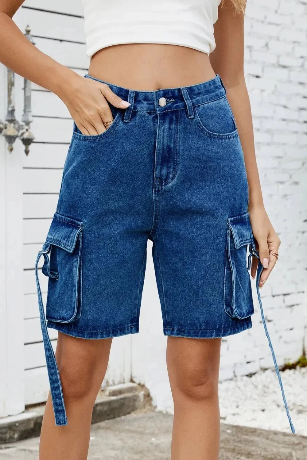 Washed Cargo Denim Shorts - VILLA FASHION