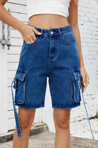 Washed Cargo Denim Shorts - VILLA FASHION
